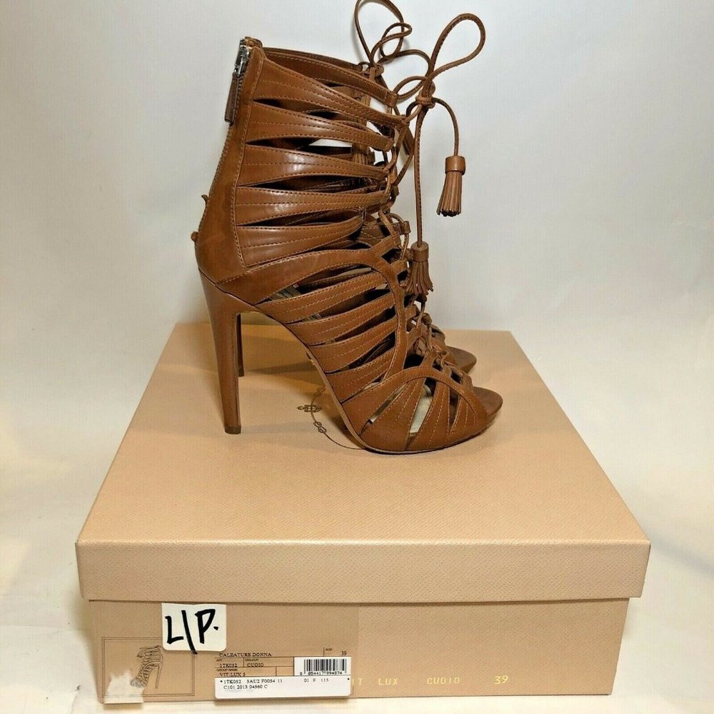 Prada Leather Caged Gladiator High Heeled Sandal